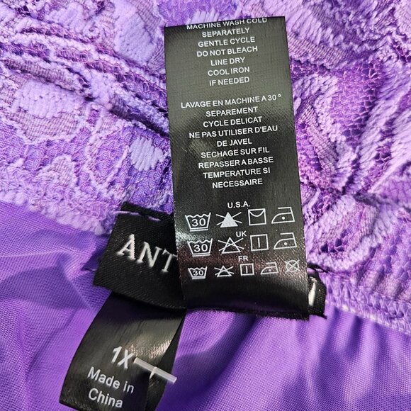 Y2K Lilac Fairy Roses Floral Lace Sheer Midi Skirt Sz 1X Lined Whimsigoth EUC - Picture 7 of 8